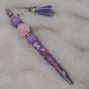 Purple and Pink Beaded Pen with Tassel